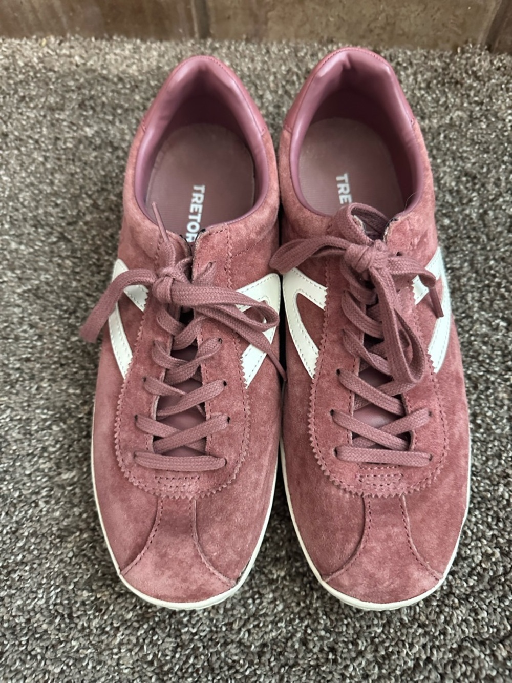Tretorn Nylite Suede Sneakers Dusty Rose Pink White Lace Up Shoes Size 9 - Picture 2 of 5